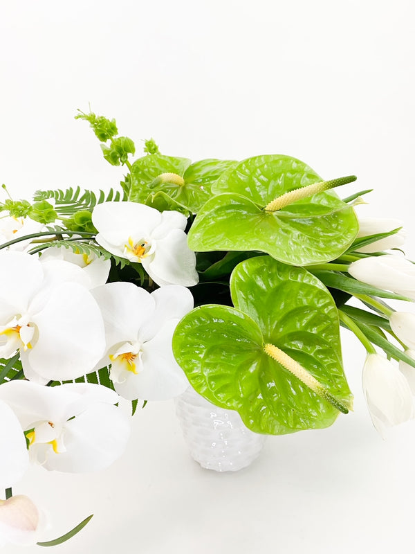 White & Tropical Green arrangement